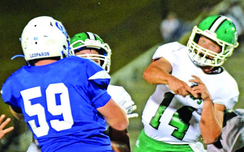Everett Haselden (above) throws a pass during Friday's game against Banks County in Homer. The junior quarterback finished with 142 yards passing.