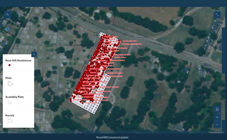 A screenshot of the City of Royston’s new online website for Rose Hill Cemetery shows the plots in the new portion of the historic cemetery.